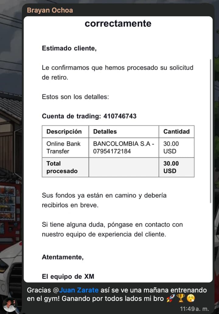 Testimonio real: confirmación de retiro de bróker